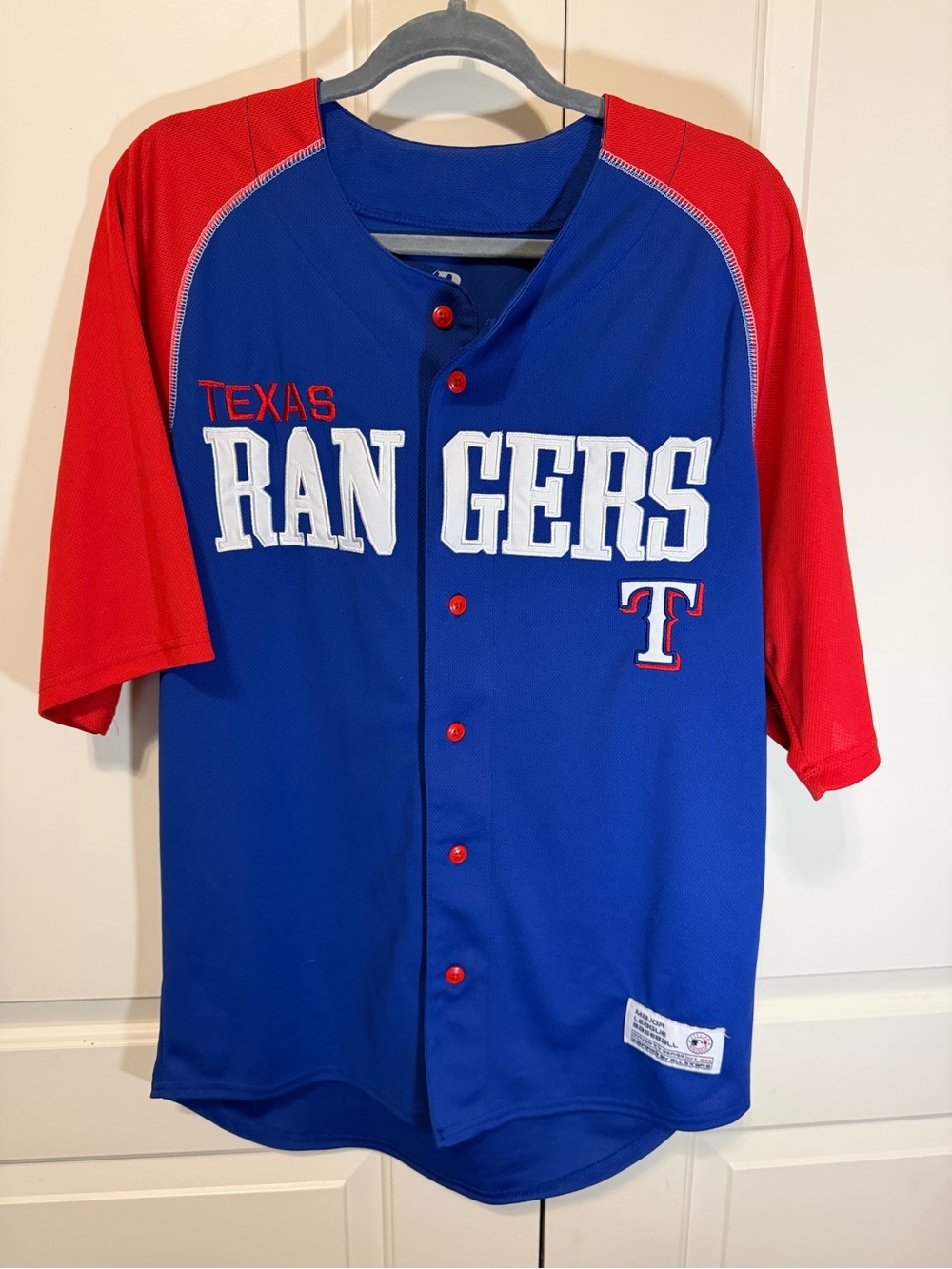 Texas Rangers Men's Blue and Red Button-Front Baseball Jersey